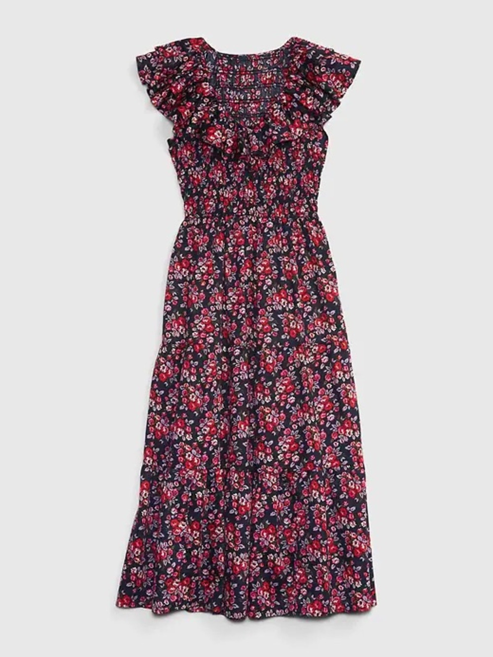 GAP Floral Flutter Sleeve Smocked Midi Dress Cotton Size Large